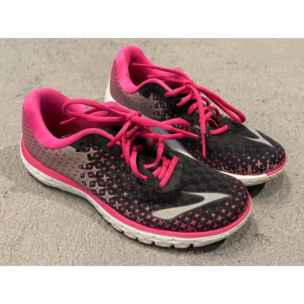 Brooks PureFlow 5 Womens Running Shoes Black Pink Star Print 1202071B688 Size 9